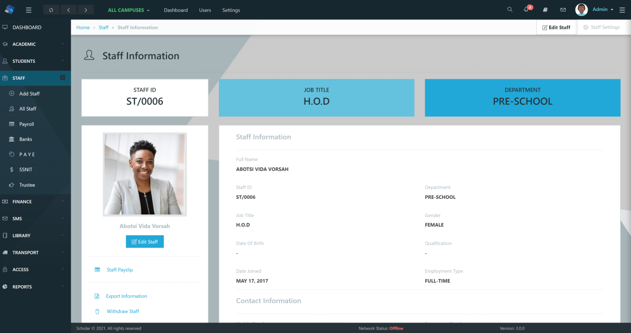 Scholar Staff Information